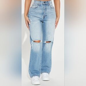 Fashion Nova Light Blue Distressed Flare Jeans
